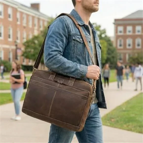 Genuine Leather Messenger Bag for Men – Handcrafted Vintage Laptop Briefcase
